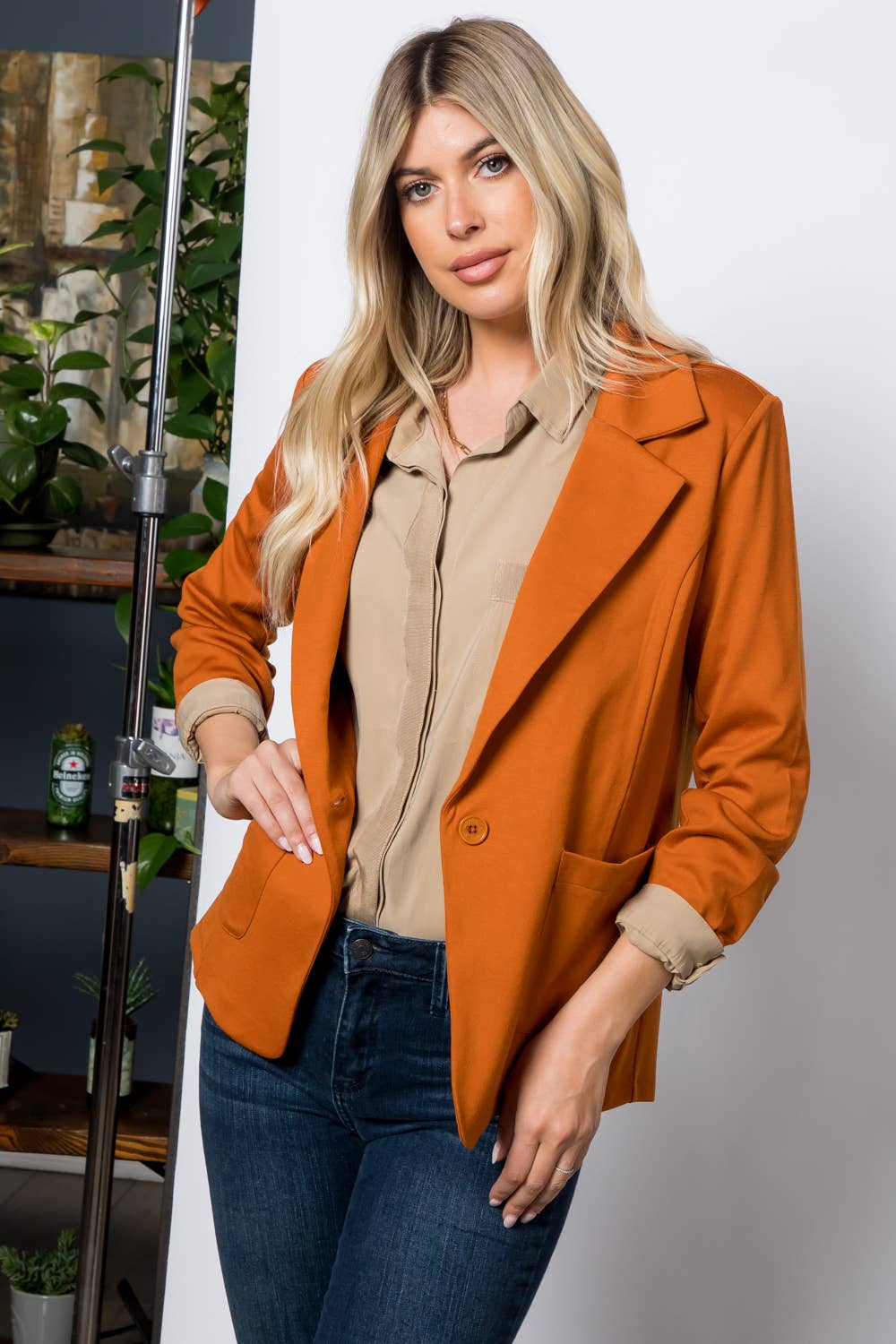 Ponte One Button Front /w Patch Pocket Blazer