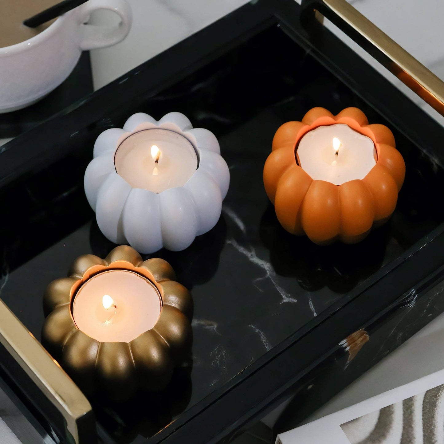 2-in-1 Pumpkin Tealight/Candlestick Holder - White