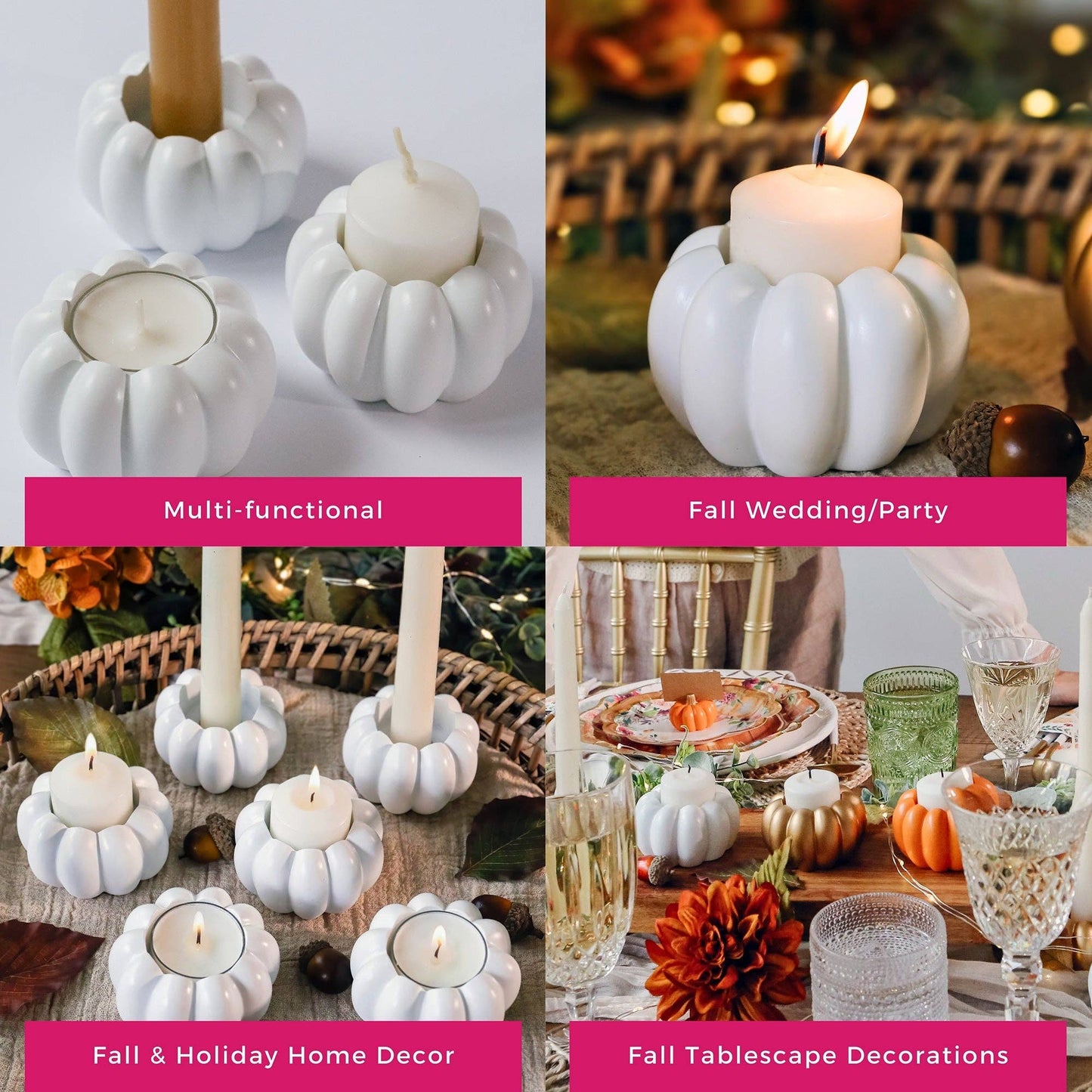 2-in-1 Pumpkin Tealight/Candlestick Holder - White