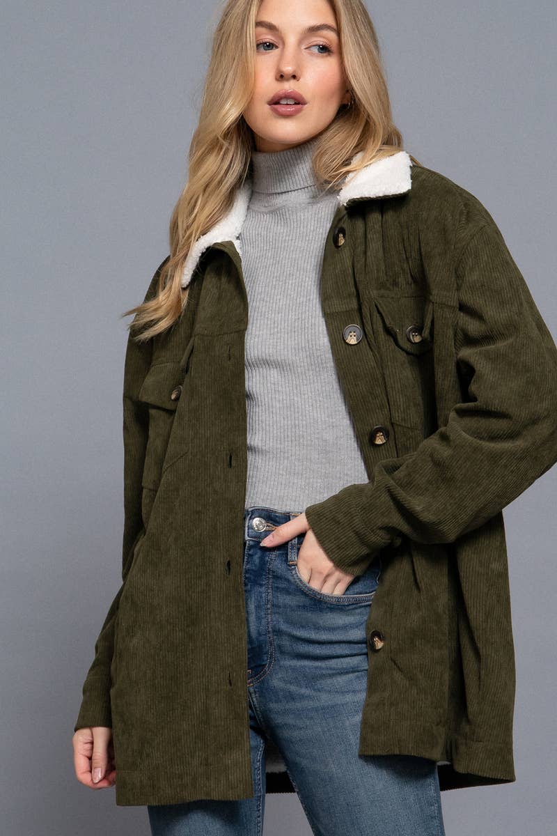 ,...._ SI-24968 INSIDE FAUX FUR CORDUROY JACKET W/ POCKET