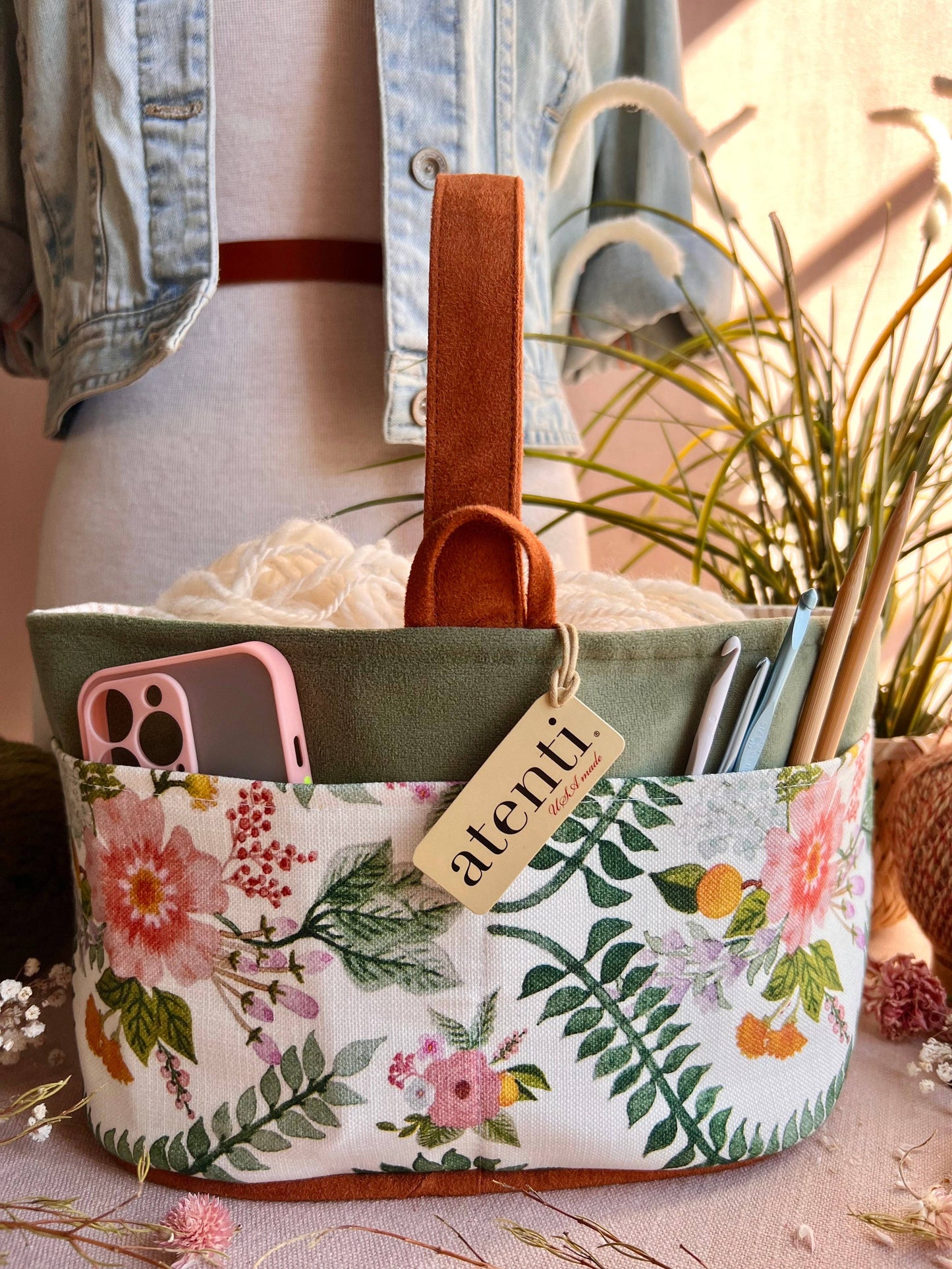 Premium Knitting and Crochet Organizer and Project Bag- Exclusive Design for Needle Art Projects, Tools, and Yarn, Florence Caddy