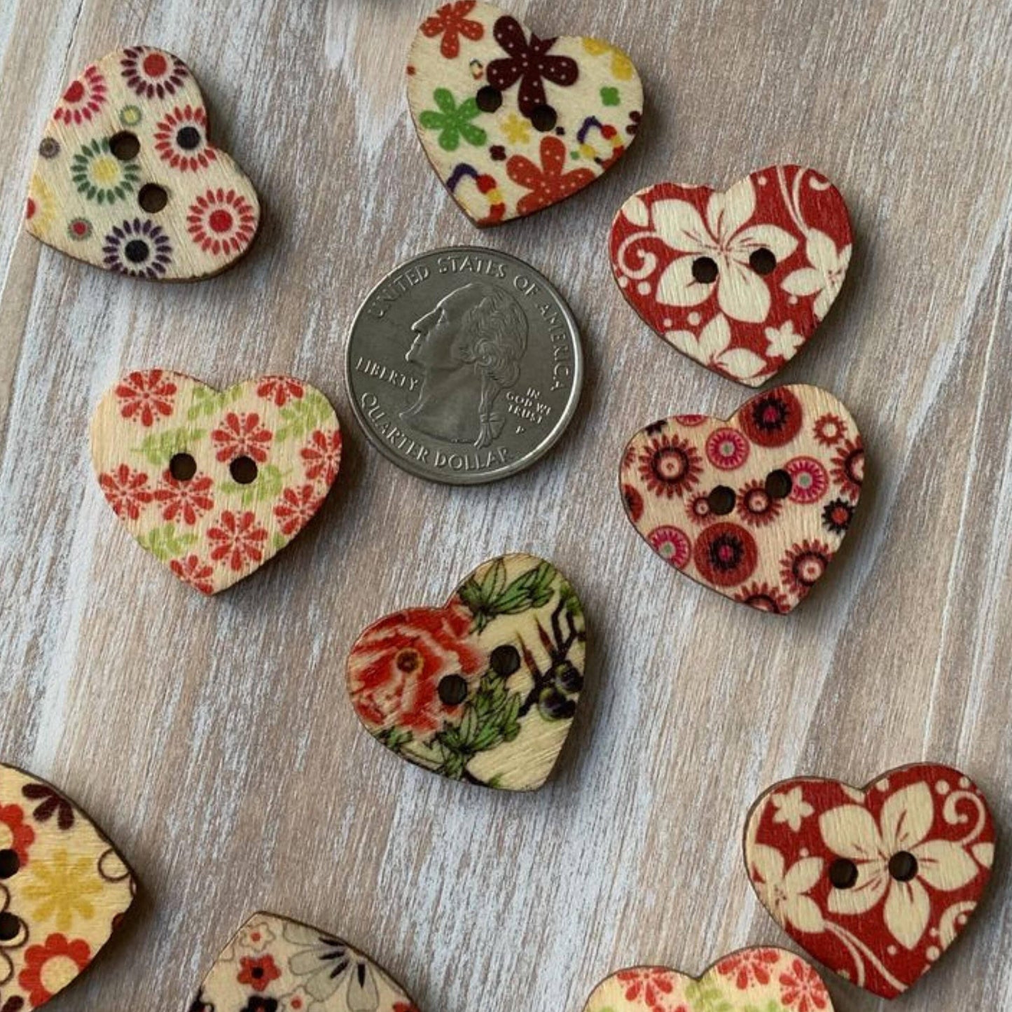 Wooden Heart Buttons, 1 Inch, Heart Buttons, Assorted Styles