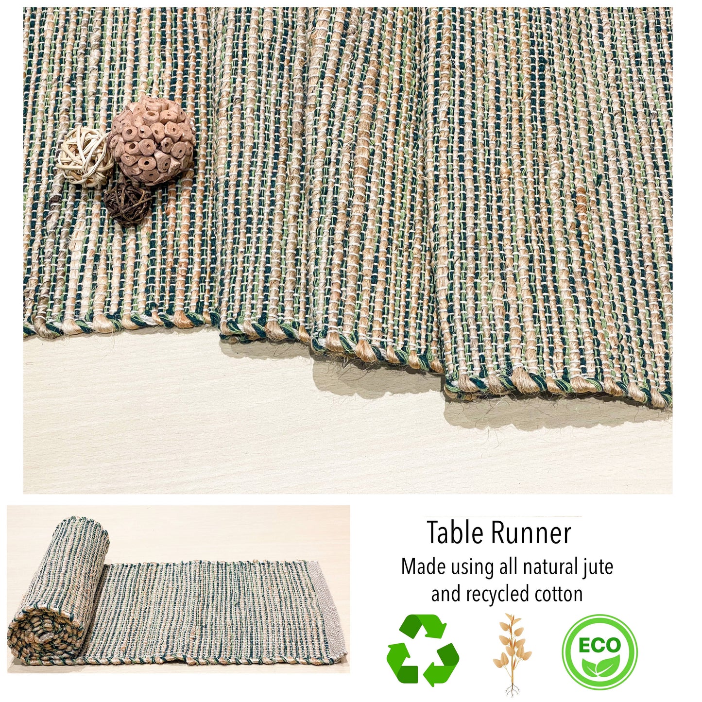 OMBRE TABLE RUNNER, NATURAL JUTE-SKY BLUE-WHITE, 13''x36''.