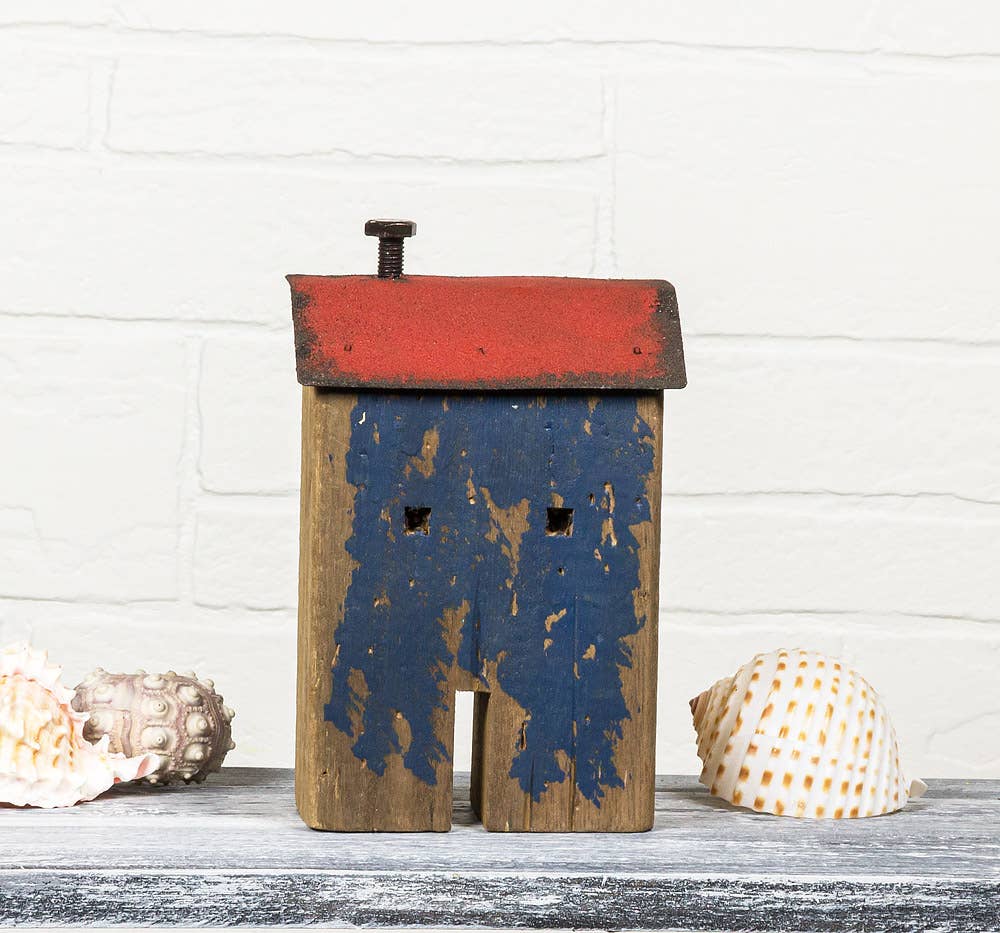 Medium Rustic House-Blue-7"H