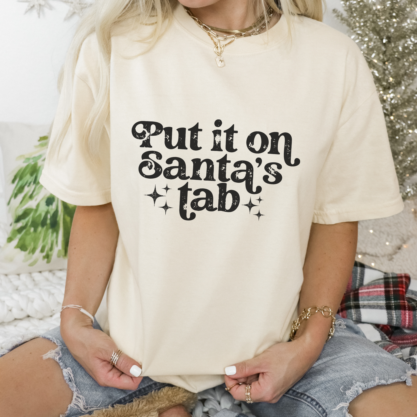 Put it on Santa's Tab Funny Women's Christmas T-shirt