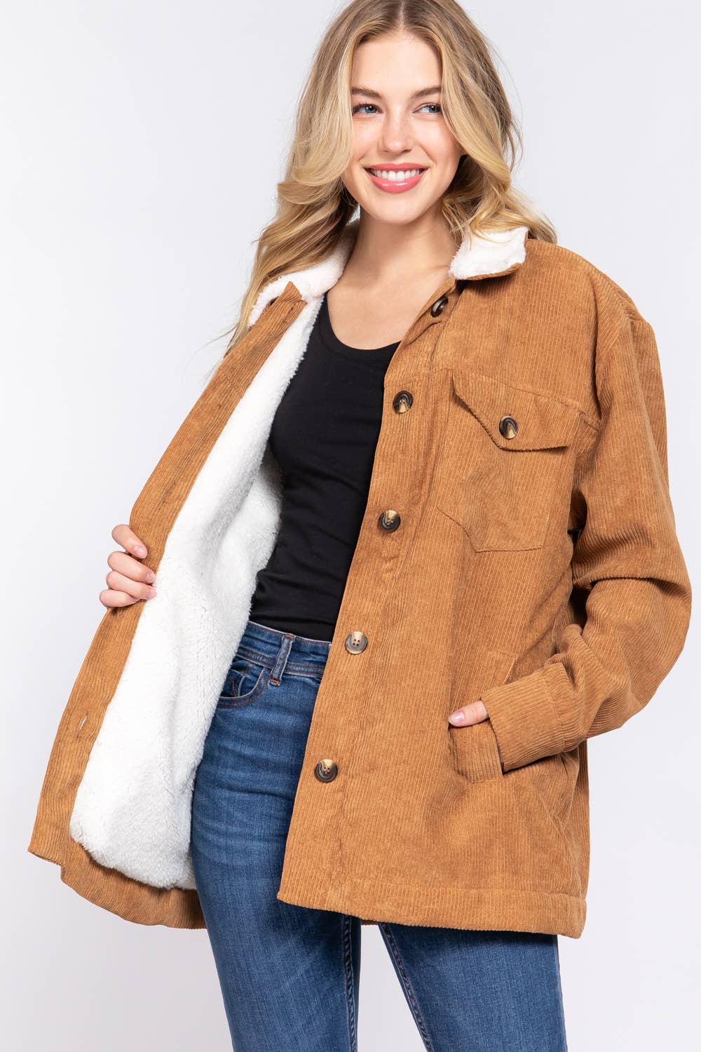 ,...._ SI-24968 INSIDE FAUX FUR CORDUROY JACKET W/ POCKET