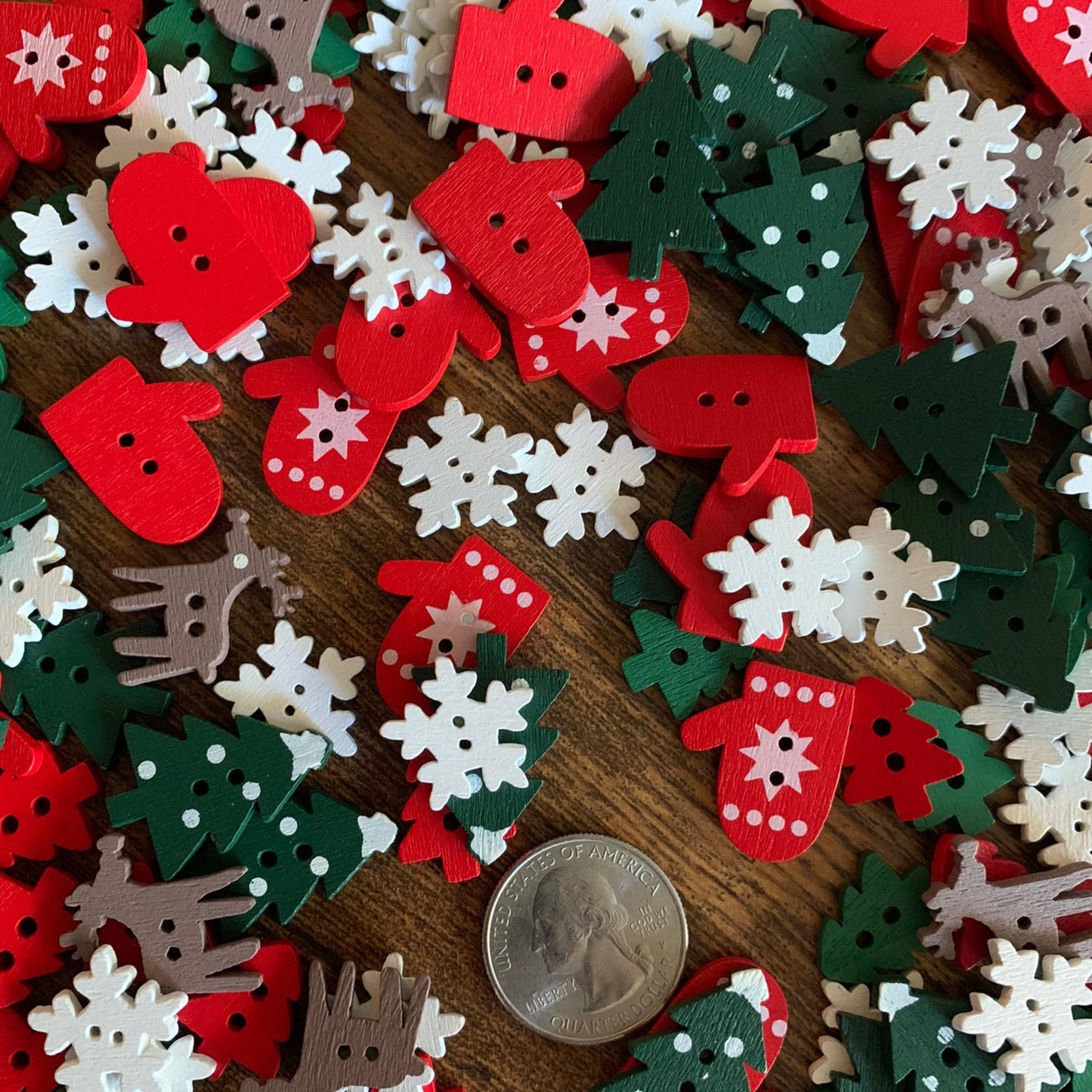 Mix Of Christmas Wooden Buttons - Festive Christmas Buttons,