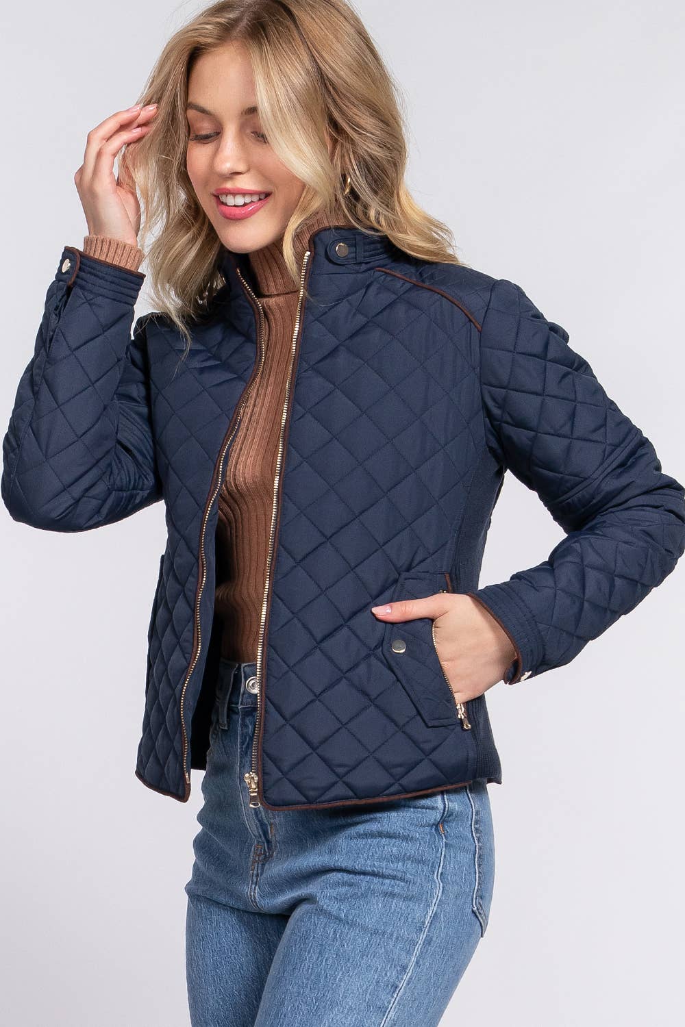 ', Suede Piping Rib Quilted Padding Jacket / Vest