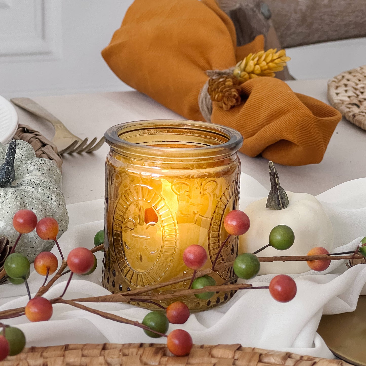 Vintage Amber Glass Tea Light Holder
