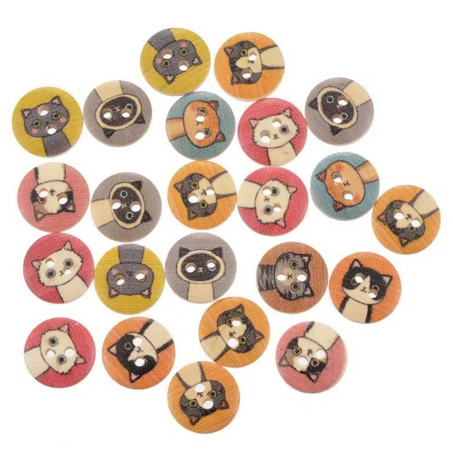 Wooden Cat Buttons, Meow Buttons, Sewing Supplies, Kitten Bu