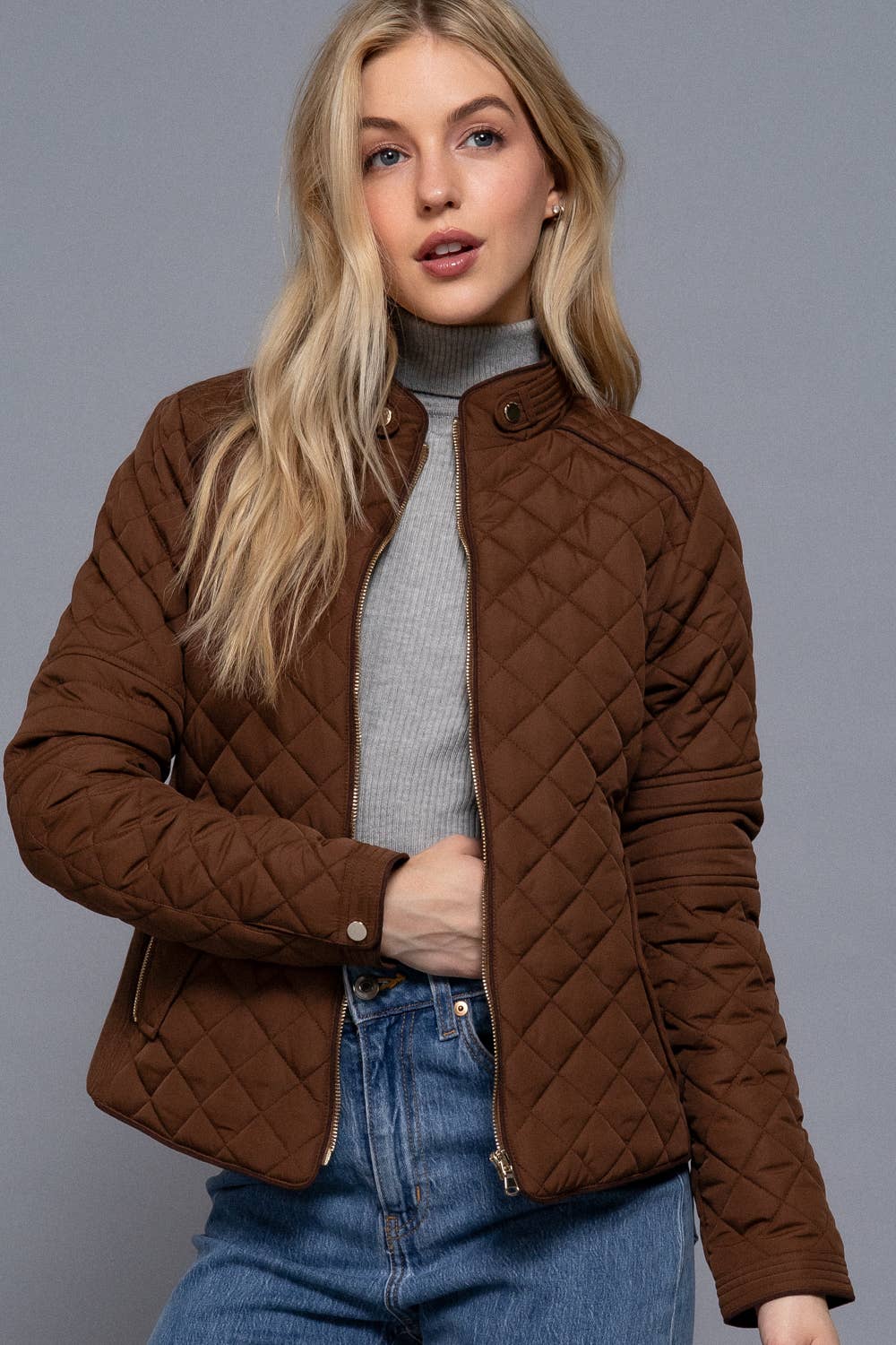 ', Suede Piping Rib Quilted Padding Jacket / Vest