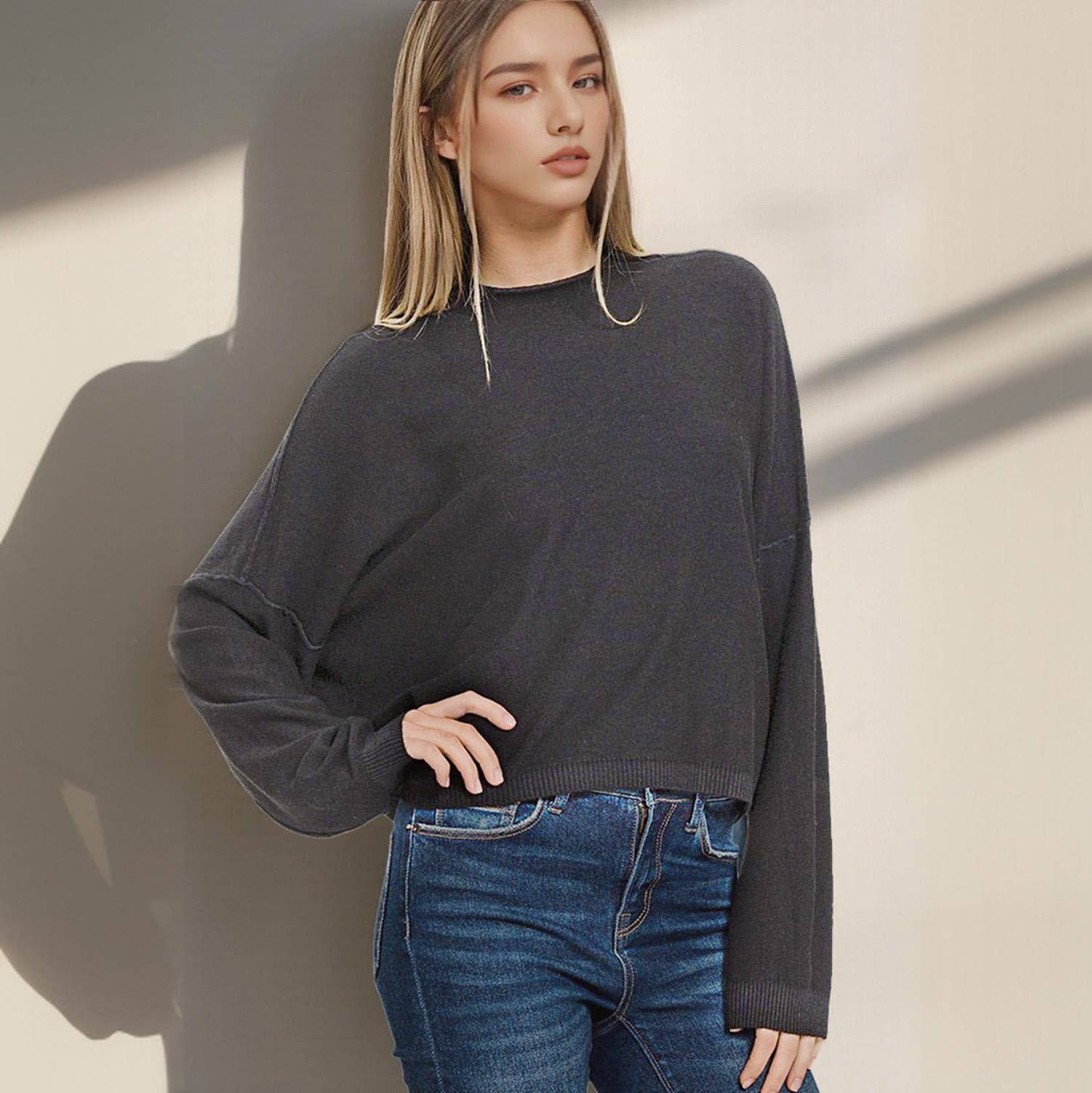 `.Mock Neck Soft Fall Sweater