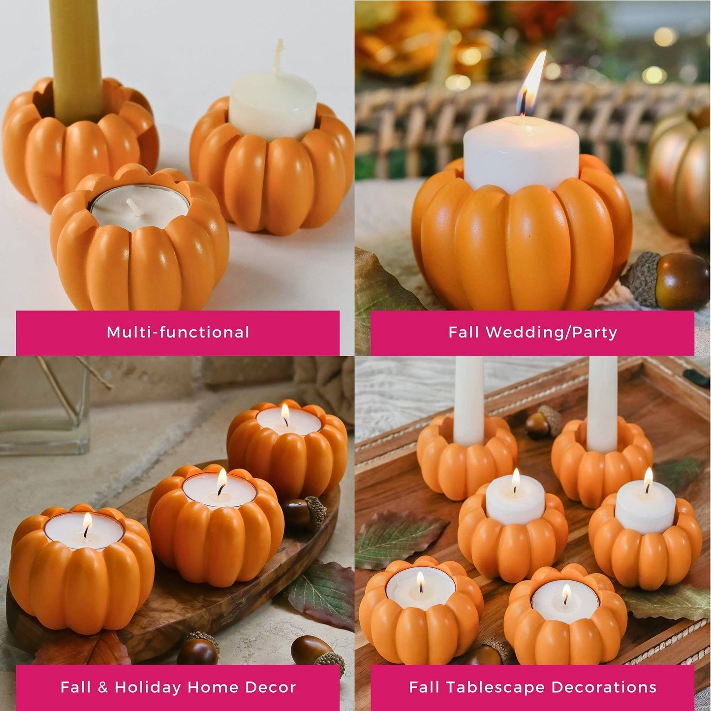 2-in-1 Pumpkin Tealight/Candlestick Holder - Orange