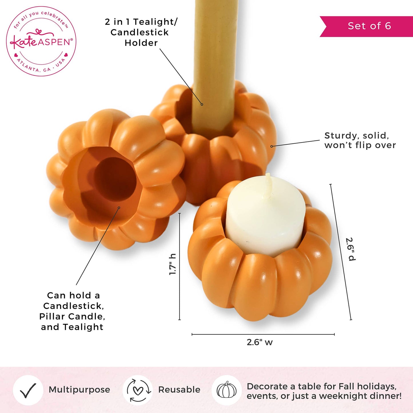 2-in-1 Pumpkin Tealight/Candlestick Holder - Orange