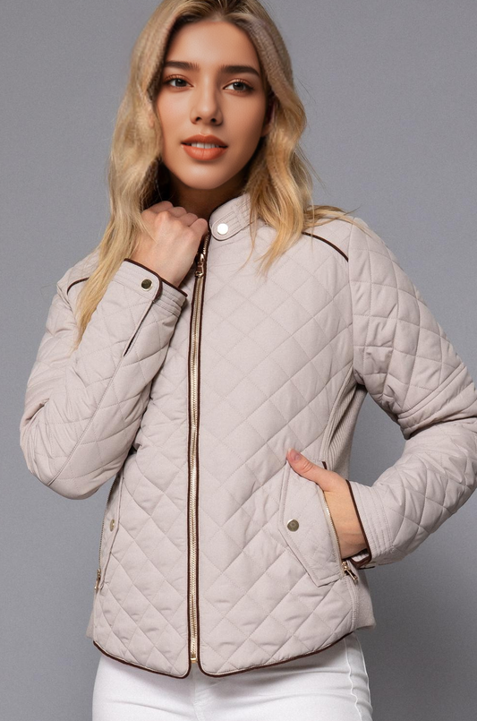 ', Suede Piping Rib Quilted Padding Jacket / Vest