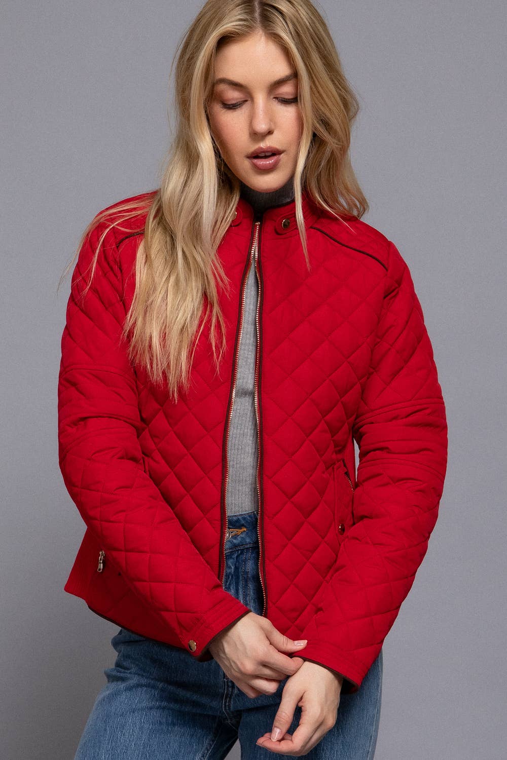 ', Suede Piping Rib Quilted Padding Jacket / Vest