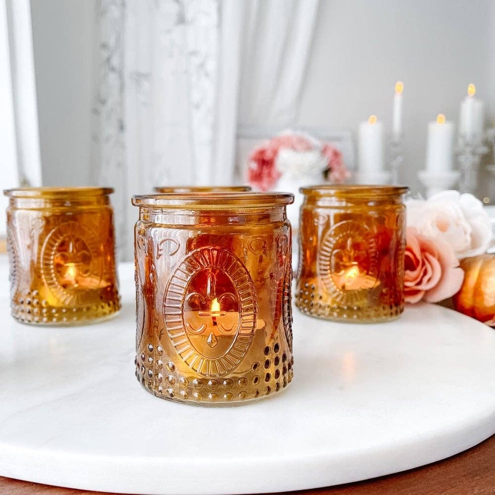 Vintage Amber Glass Tea Light Holder