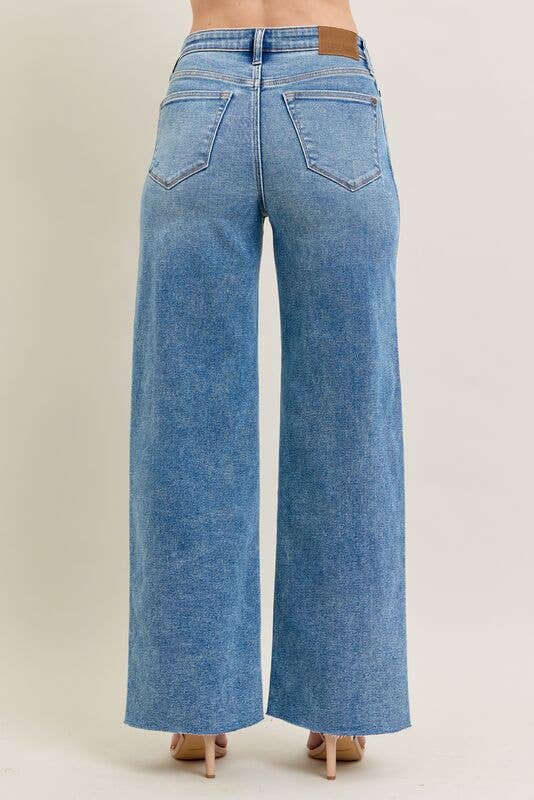 Vintage Wash High Waisted Wide Leg w/ Distressed Knee