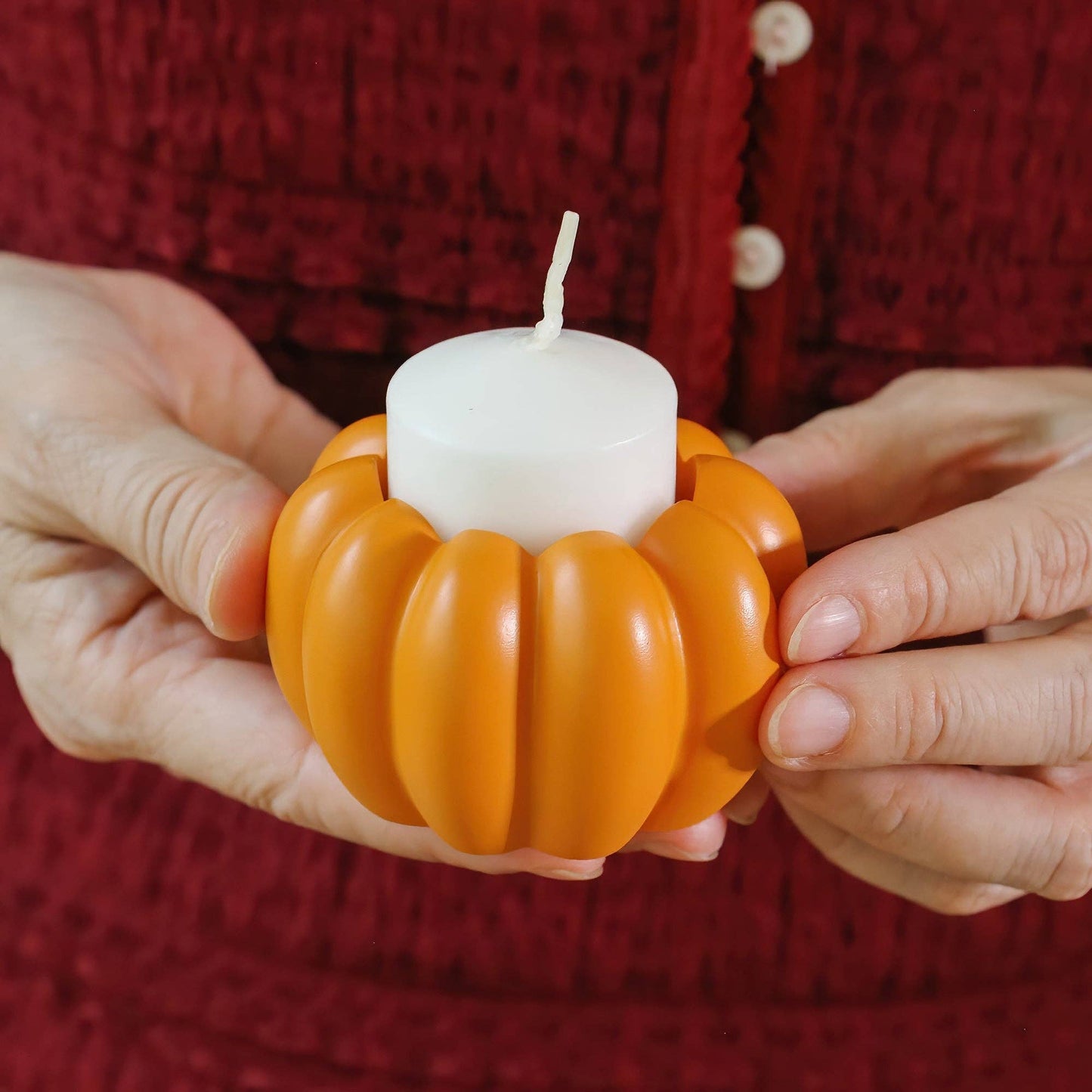2-in-1 Pumpkin Tealight/Candlestick Holder - Orange