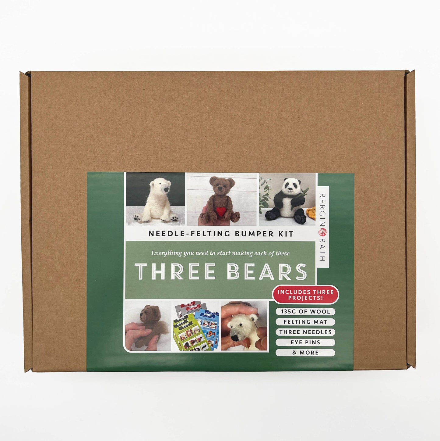 Needle Felting Bumper Kit - Three Bears. A premium starter k