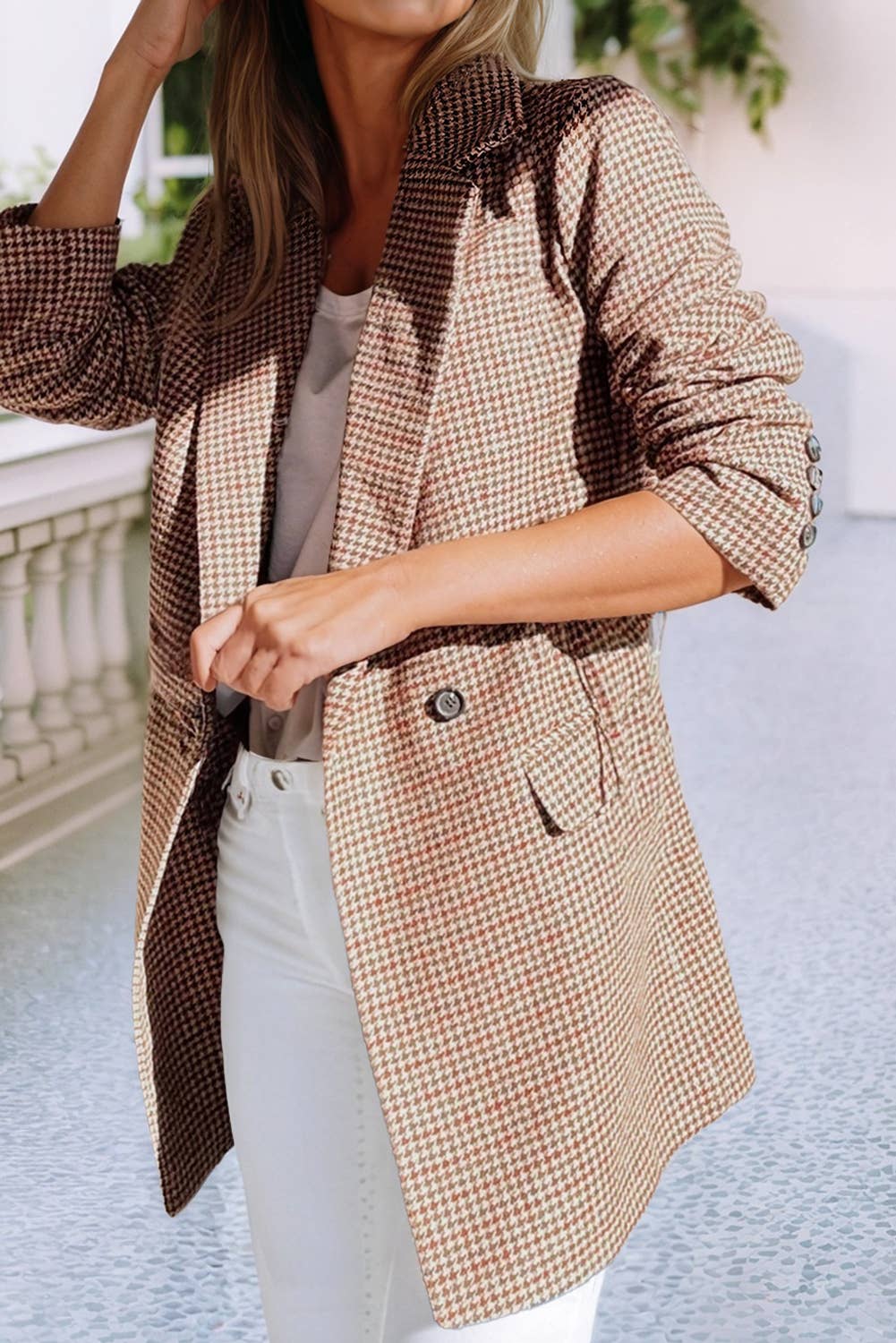 LDC Houndstooth Lapel Collar Blazer