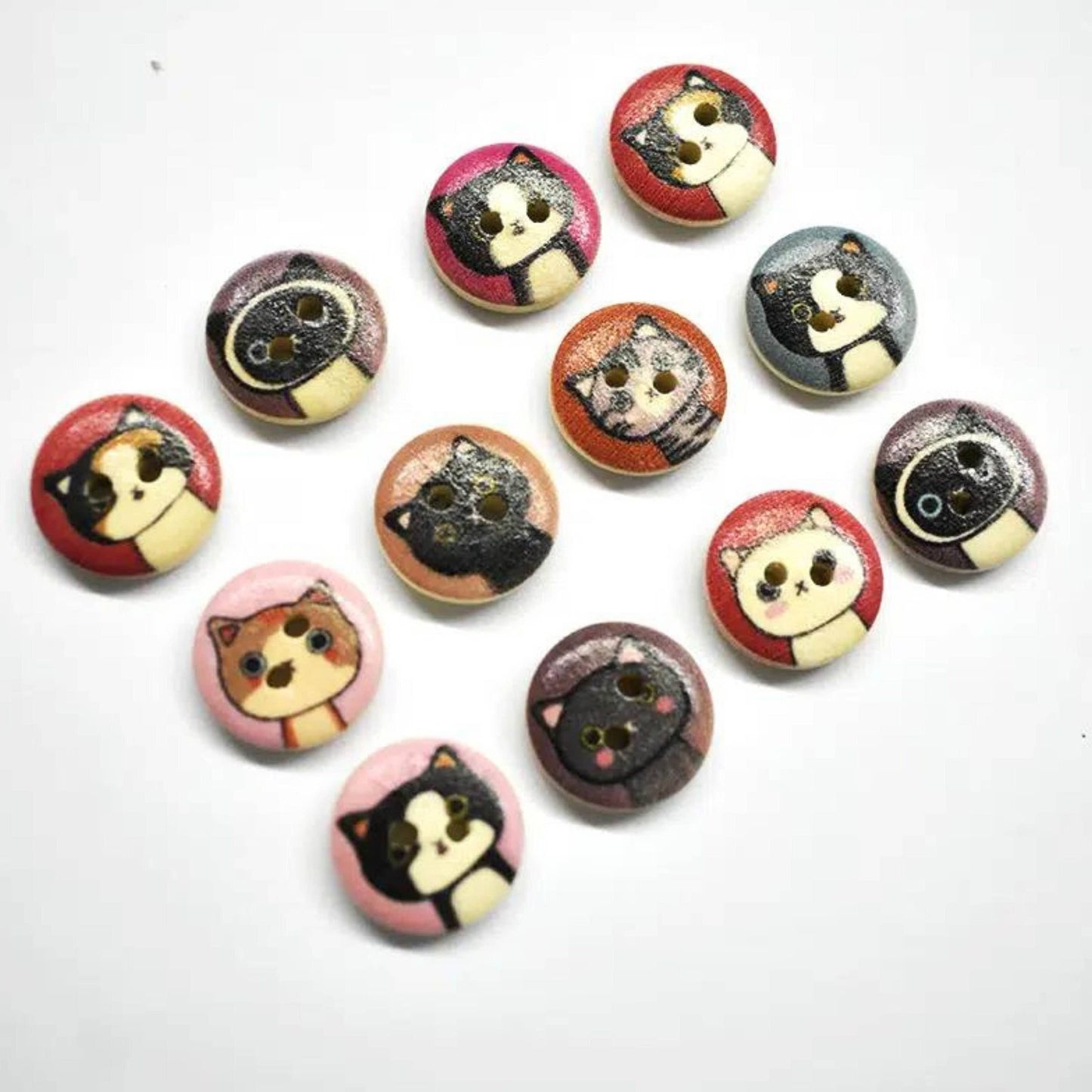 Wooden Cat Buttons, Meow Buttons, Sewing Supplies, Kitten Bu