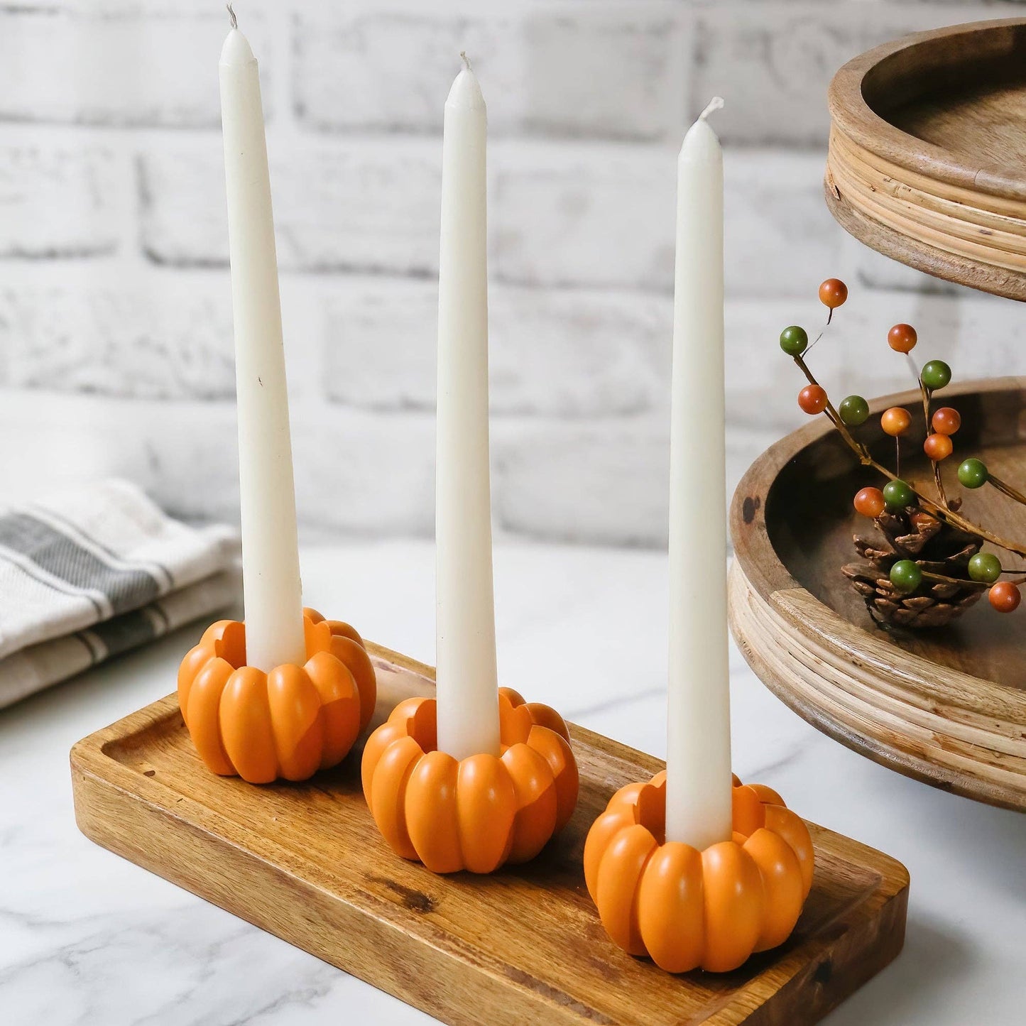 2-in-1 Pumpkin Tealight/Candlestick Holder - Orange