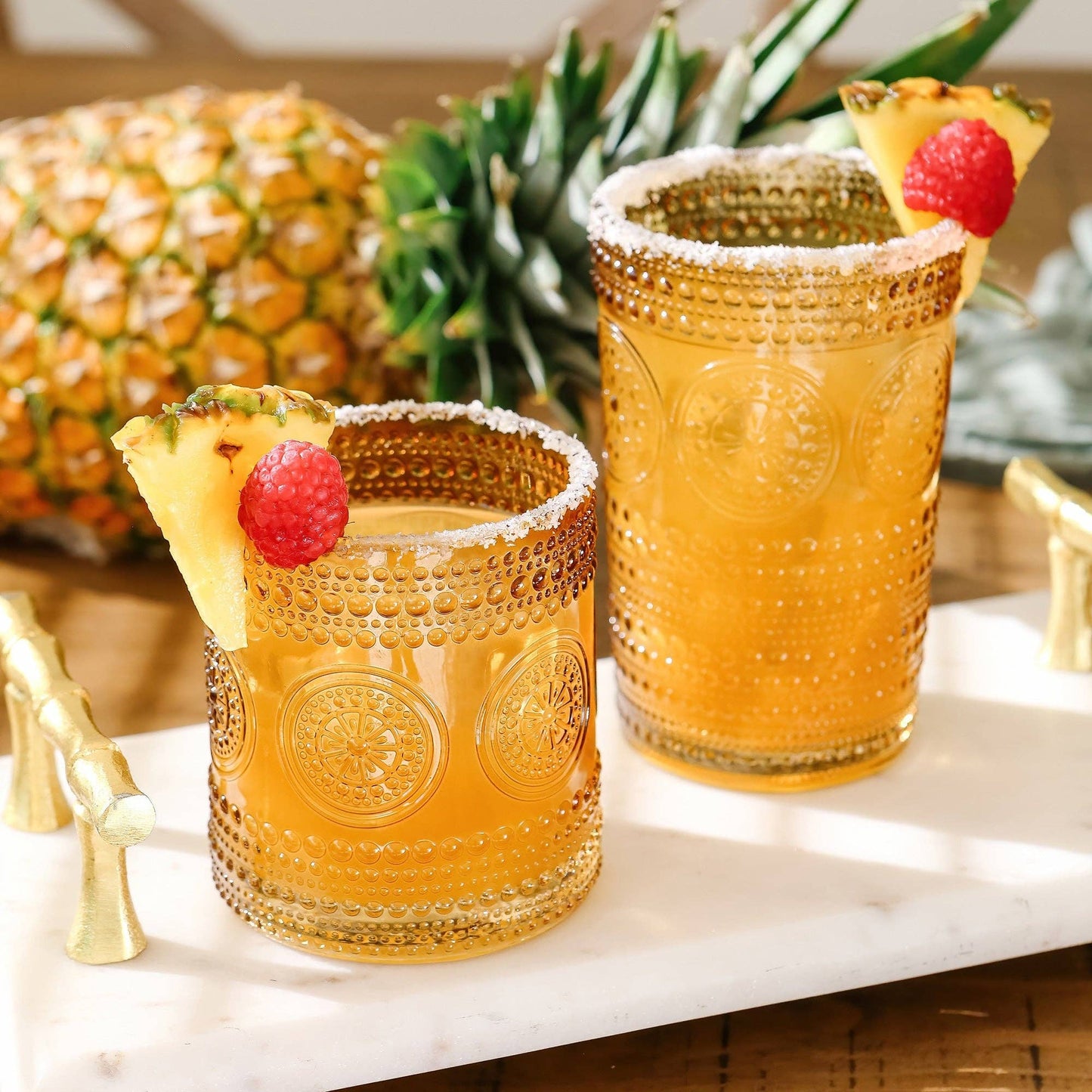 10 oz. Hobnail Beaded Floral Amber Drinking Glasses