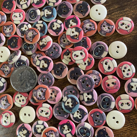 Wooden Cat Buttons, Meow Buttons, Sewing Supplies, Kitten Bu