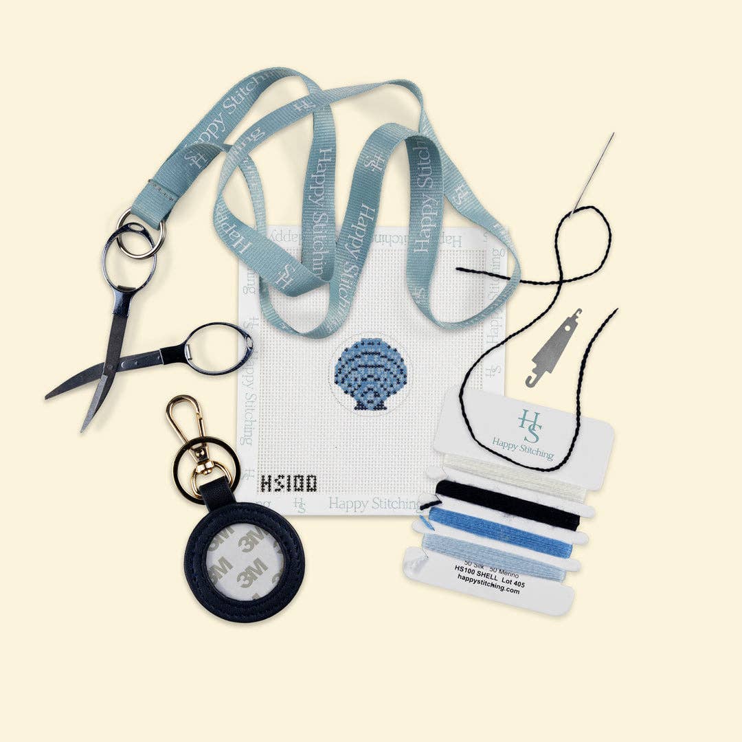 The Little Scallop Key Fob Kit: All-In-One, Self Finishing Needlepoint Kit
