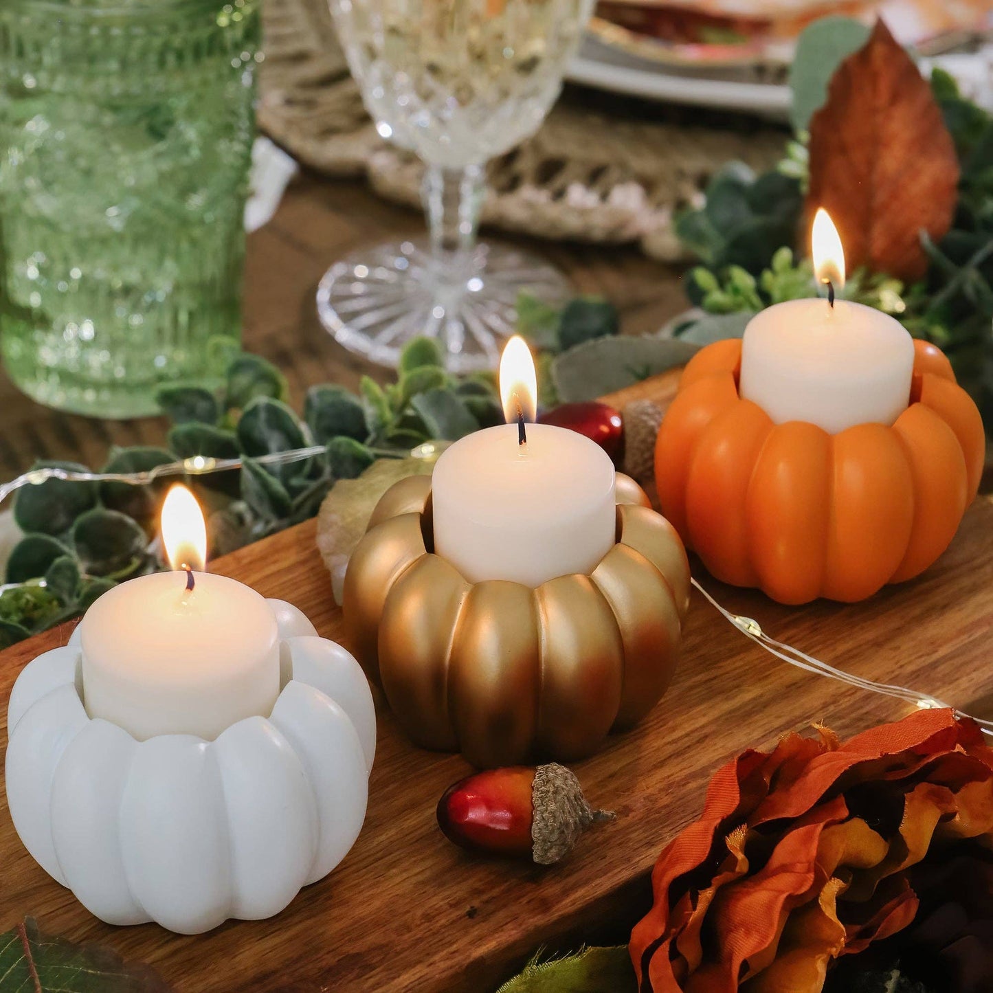 2-in-1 Pumpkin Tealight/Candlestick Holder - White