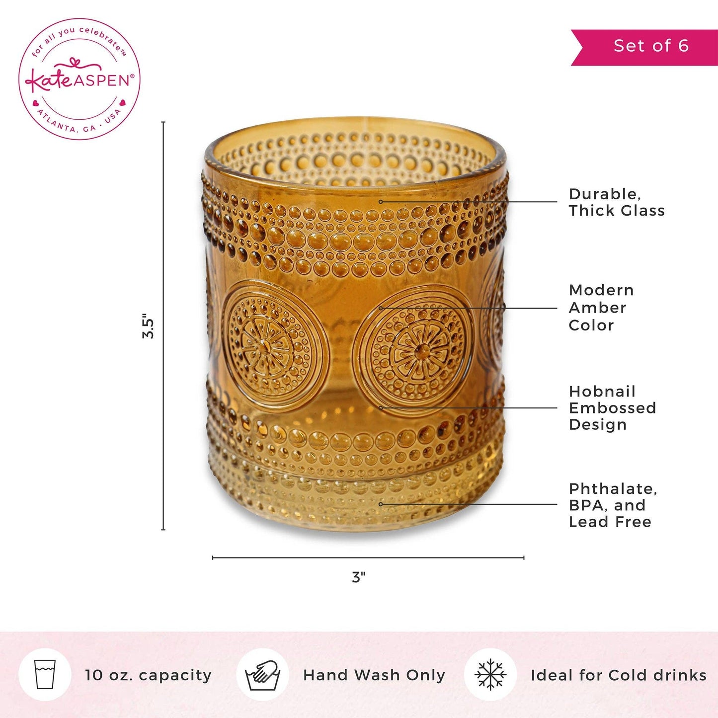 10 oz. Hobnail Beaded Floral Amber Drinking Glasses