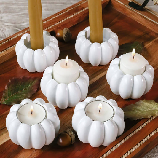 2-in-1 Pumpkin Tealight/Candlestick Holder - White