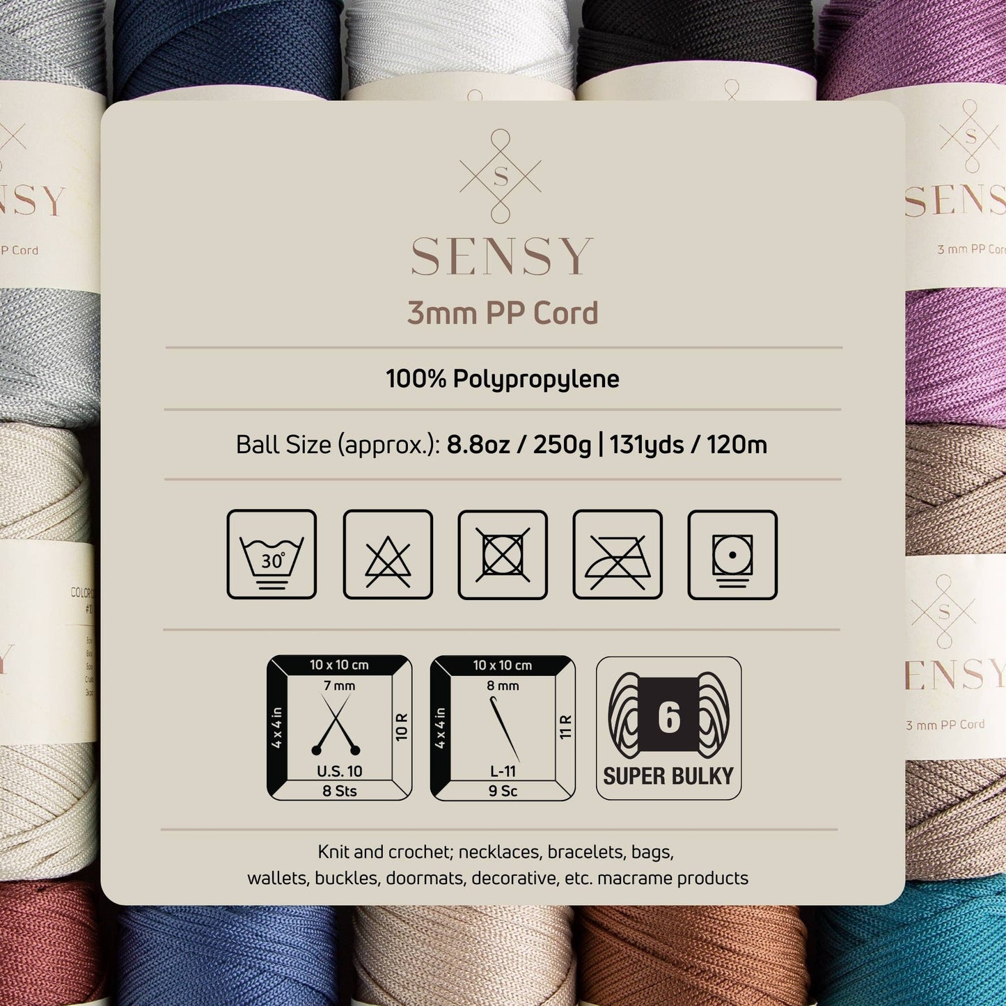 Sensy Premium 3mm - 131 yards 100% Polyester Macrame Cord