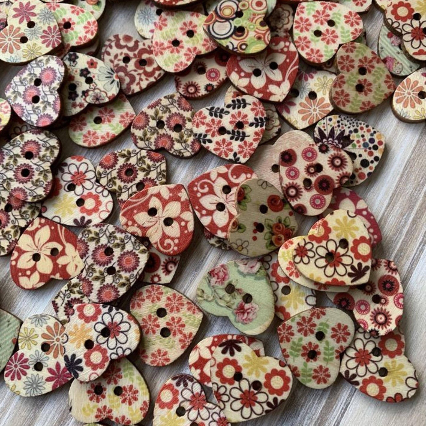 Wooden Heart Buttons, 1 Inch, Heart Buttons, Assorted Styles