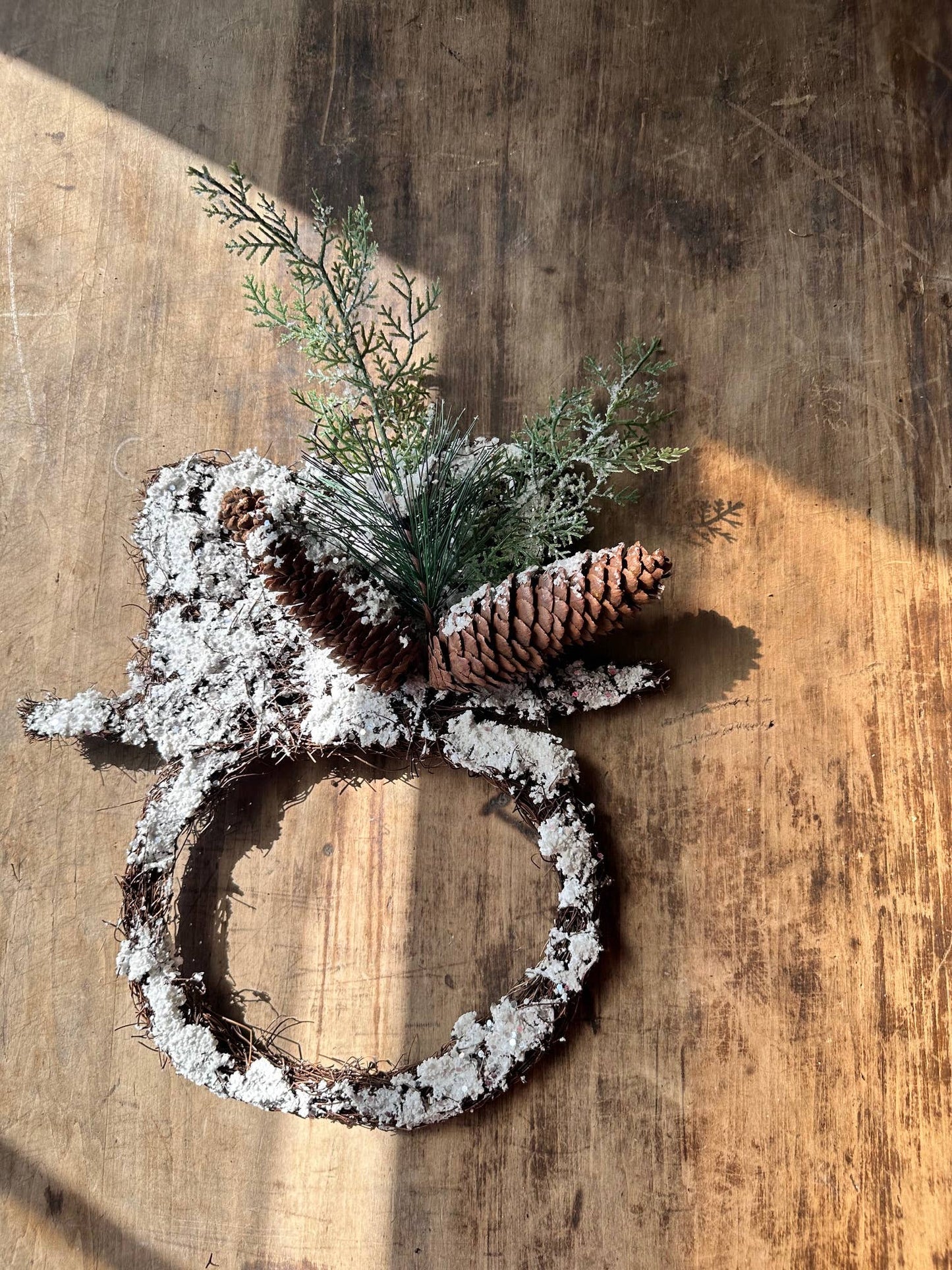 Vintage Snowman Cedar Snowy Wreath