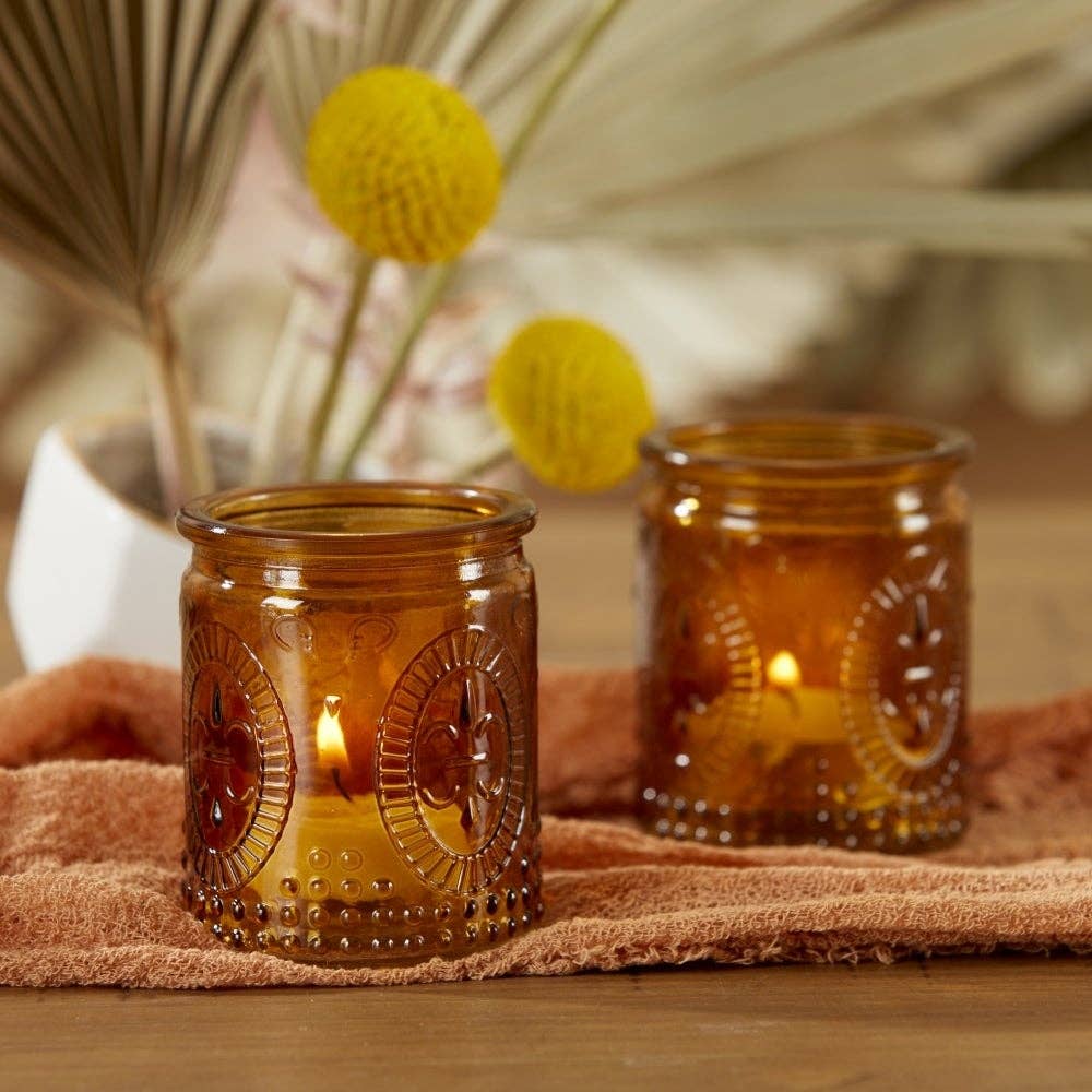 Vintage Amber Glass Tea Light Holder