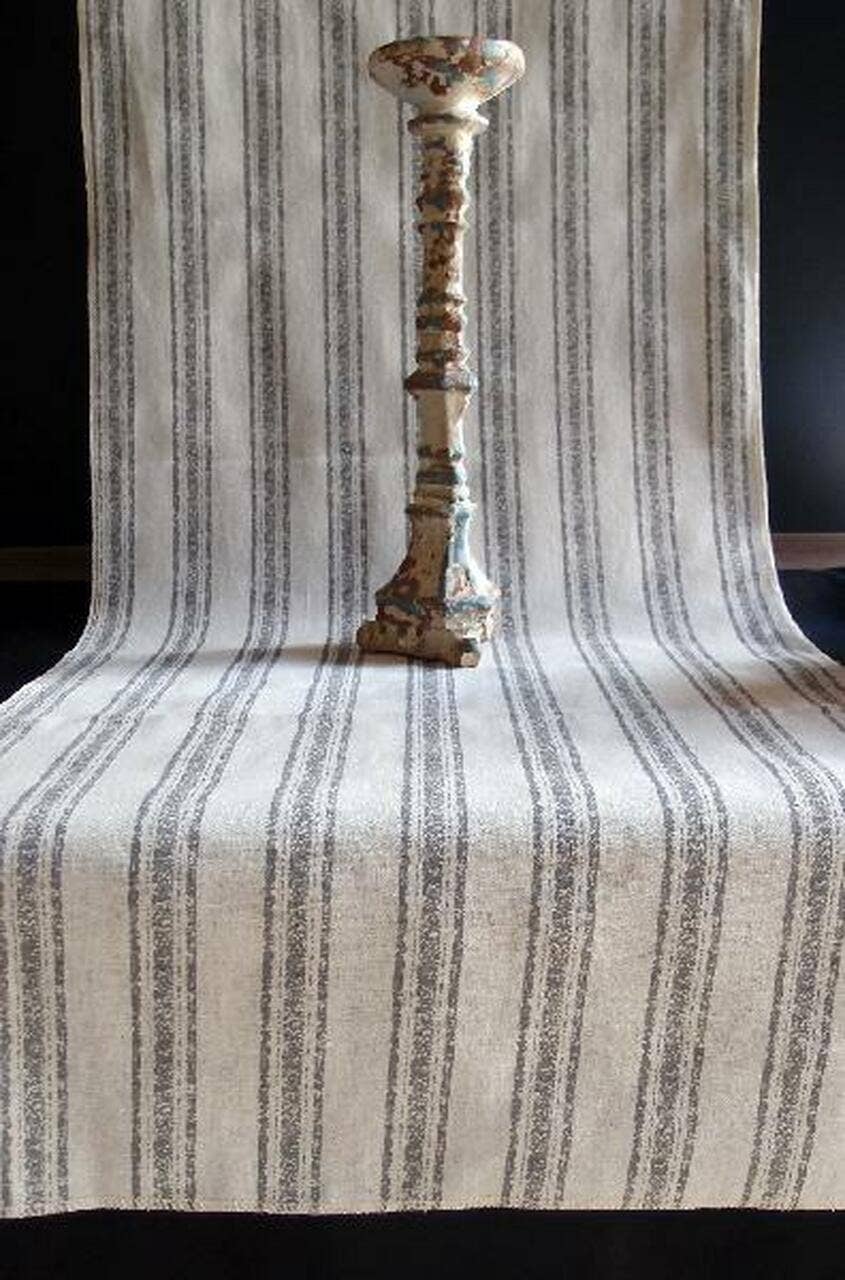 Rustic Gray Striped Linen Table Runner 19"