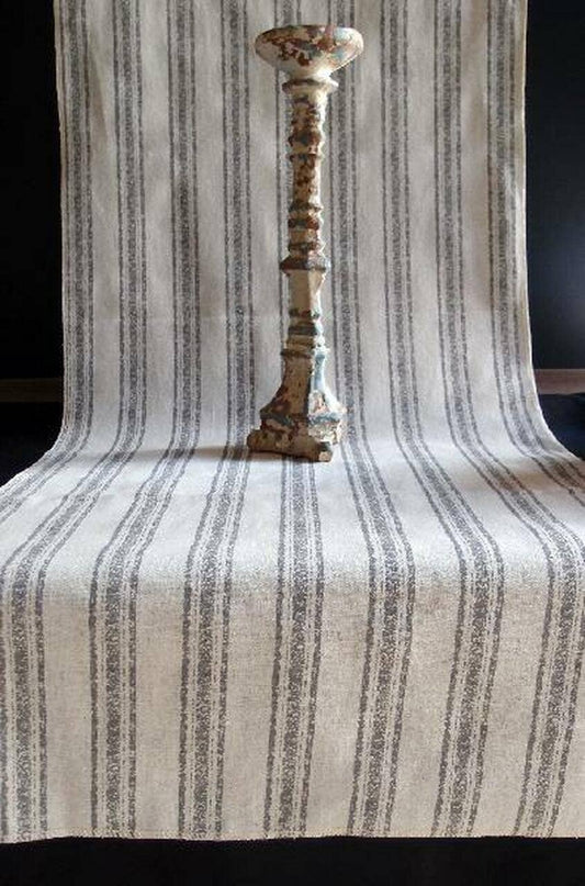 Rustic Gray Striped Linen Table Runner 19"