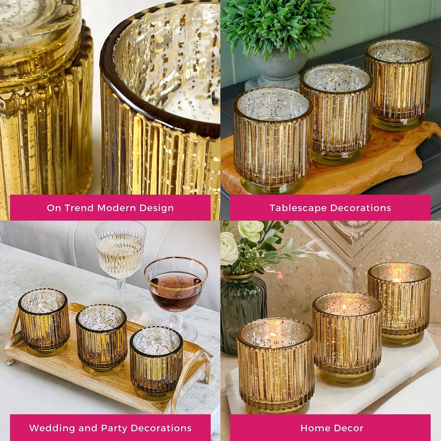 Ribbed Gold Glass Votive Candle Holder
