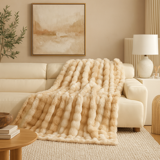 Beige Bubble Faux Fur Throw Blanket – 50" x 60"