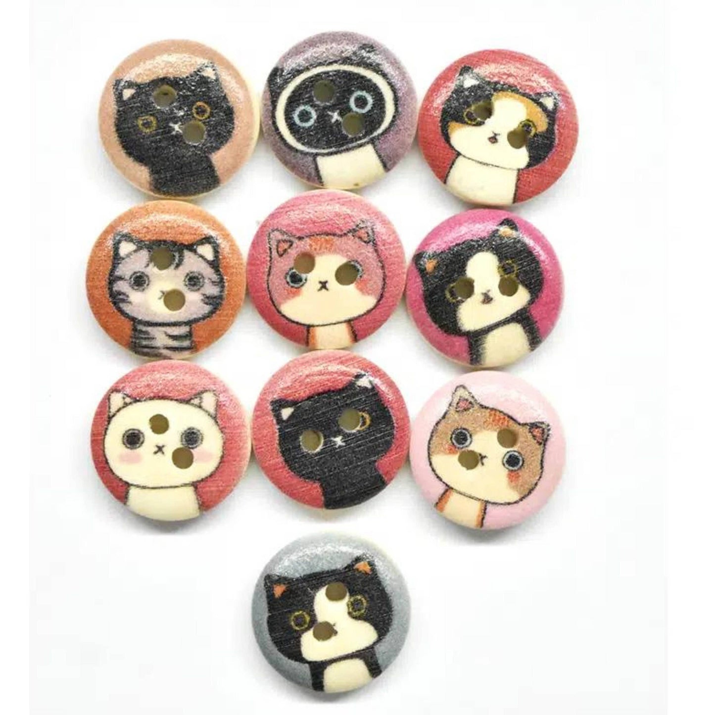 Wooden Cat Buttons, Meow Buttons, Sewing Supplies, Kitten Bu