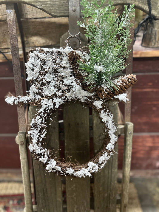 Vintage Snowman Cedar Snowy Wreath