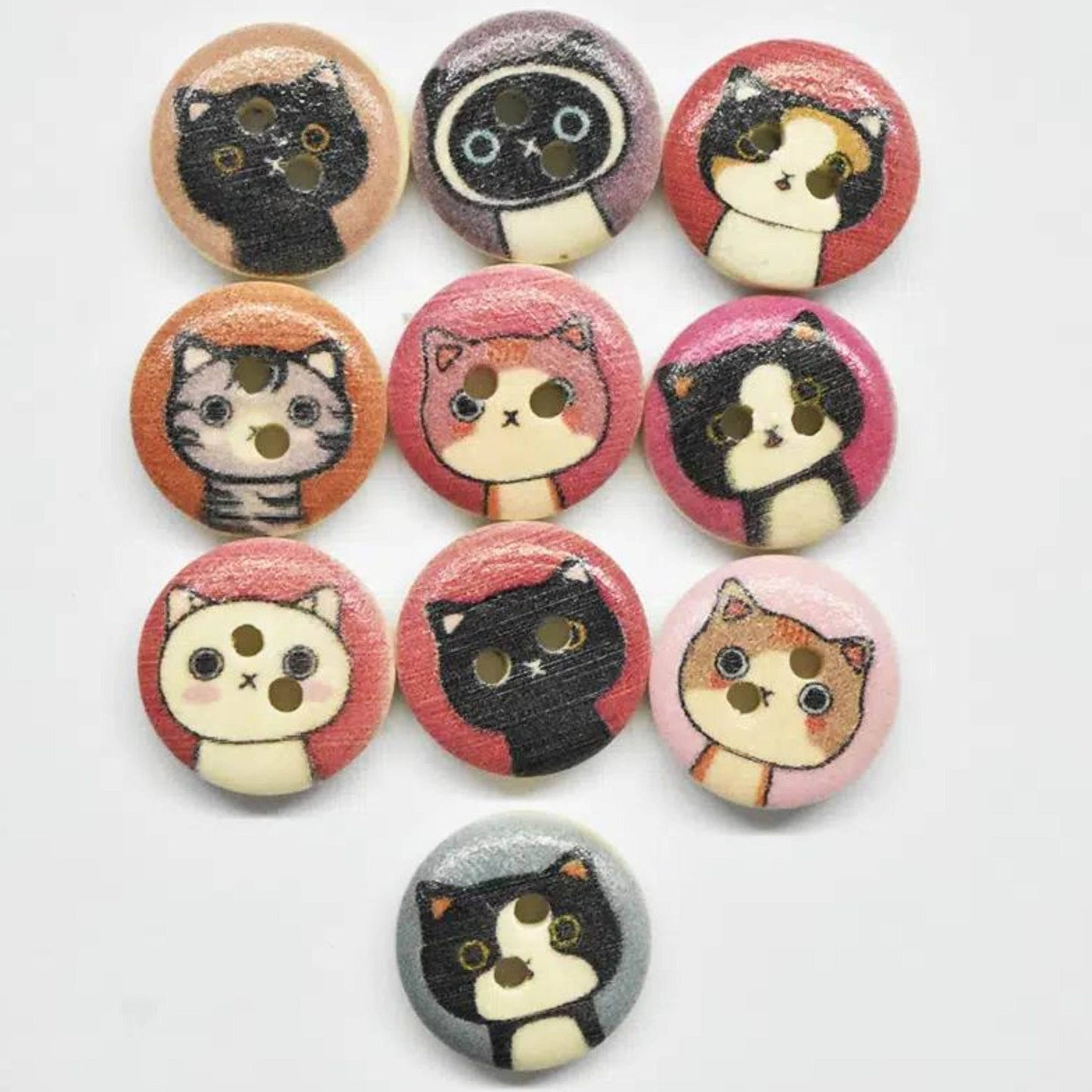 Wooden Cat Buttons, Meow Buttons, Sewing Supplies, Kitten Bu