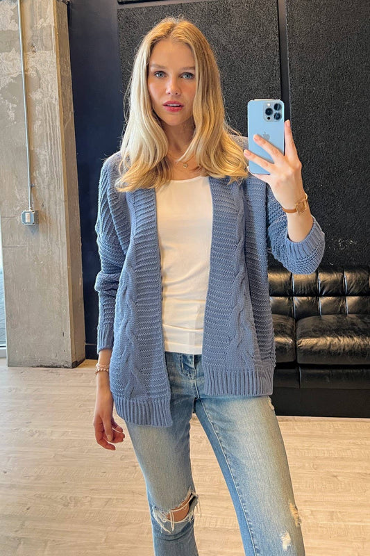 .SC122825 Open Front Cable Sweater Cardigan