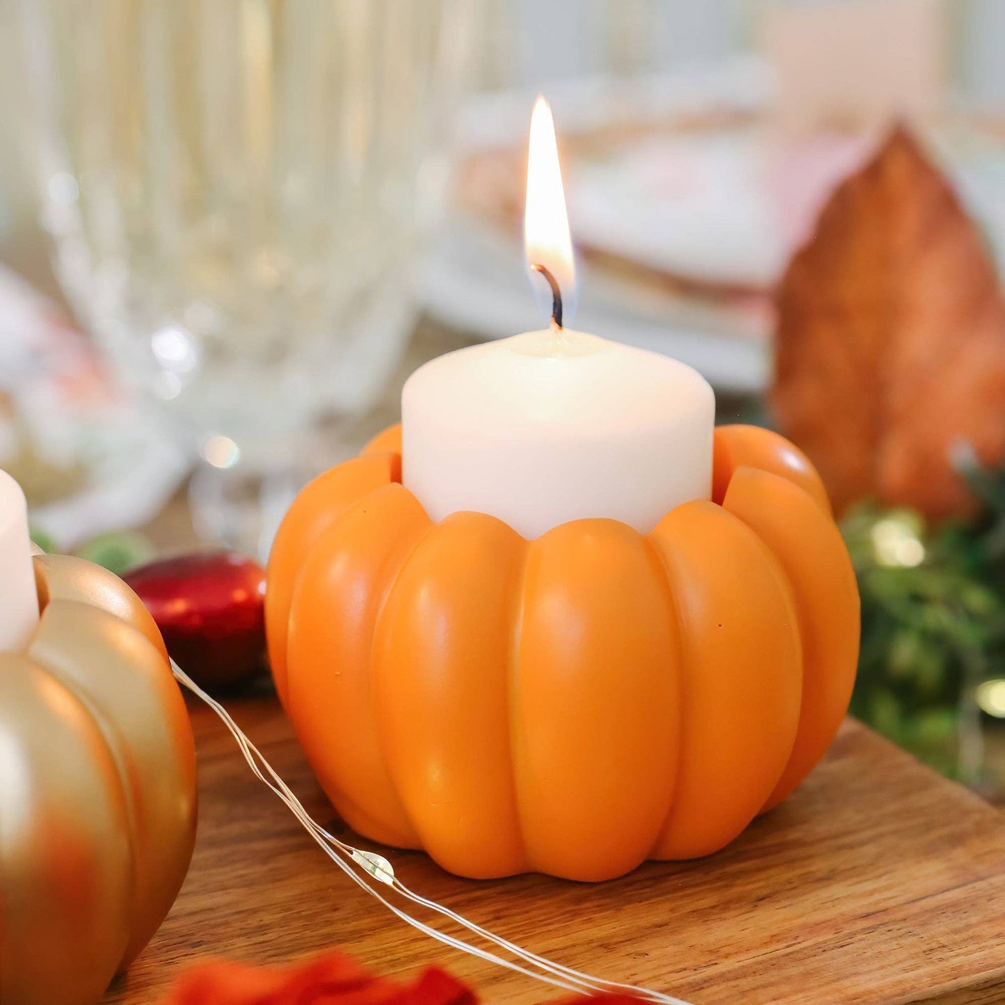 2-in-1 Pumpkin Tealight/Candlestick Holder - Orange