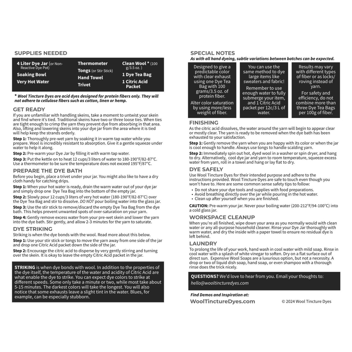 Instruction Sheets - Complete Dyeing Guide