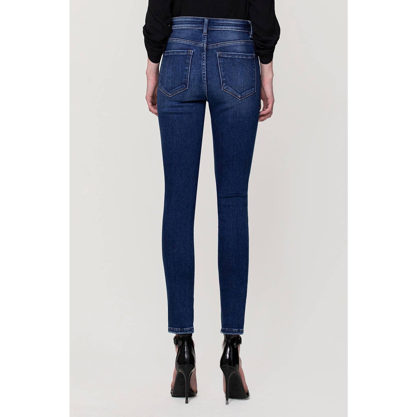 HIGH RISE STEP HEM PINTUCK ANKLE SKINNY JEANS F4388