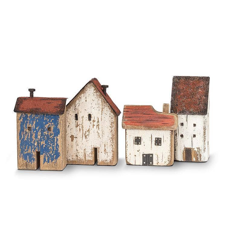 Small Wide House-White/Red-5.5"H