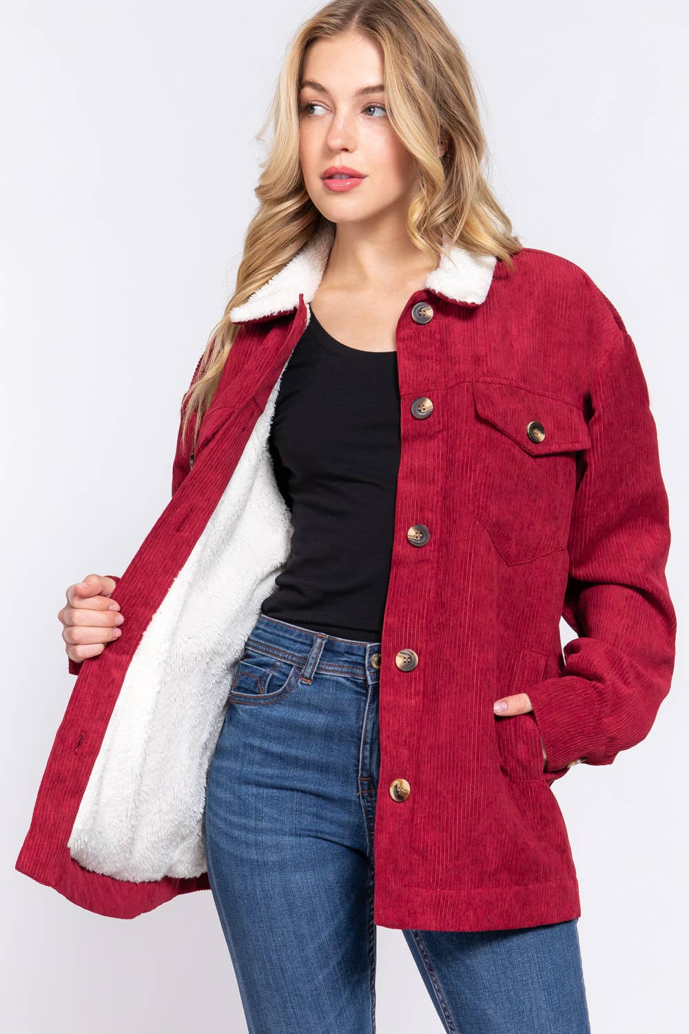 ,...._ SI-24968 INSIDE FAUX FUR CORDUROY JACKET W/ POCKET
